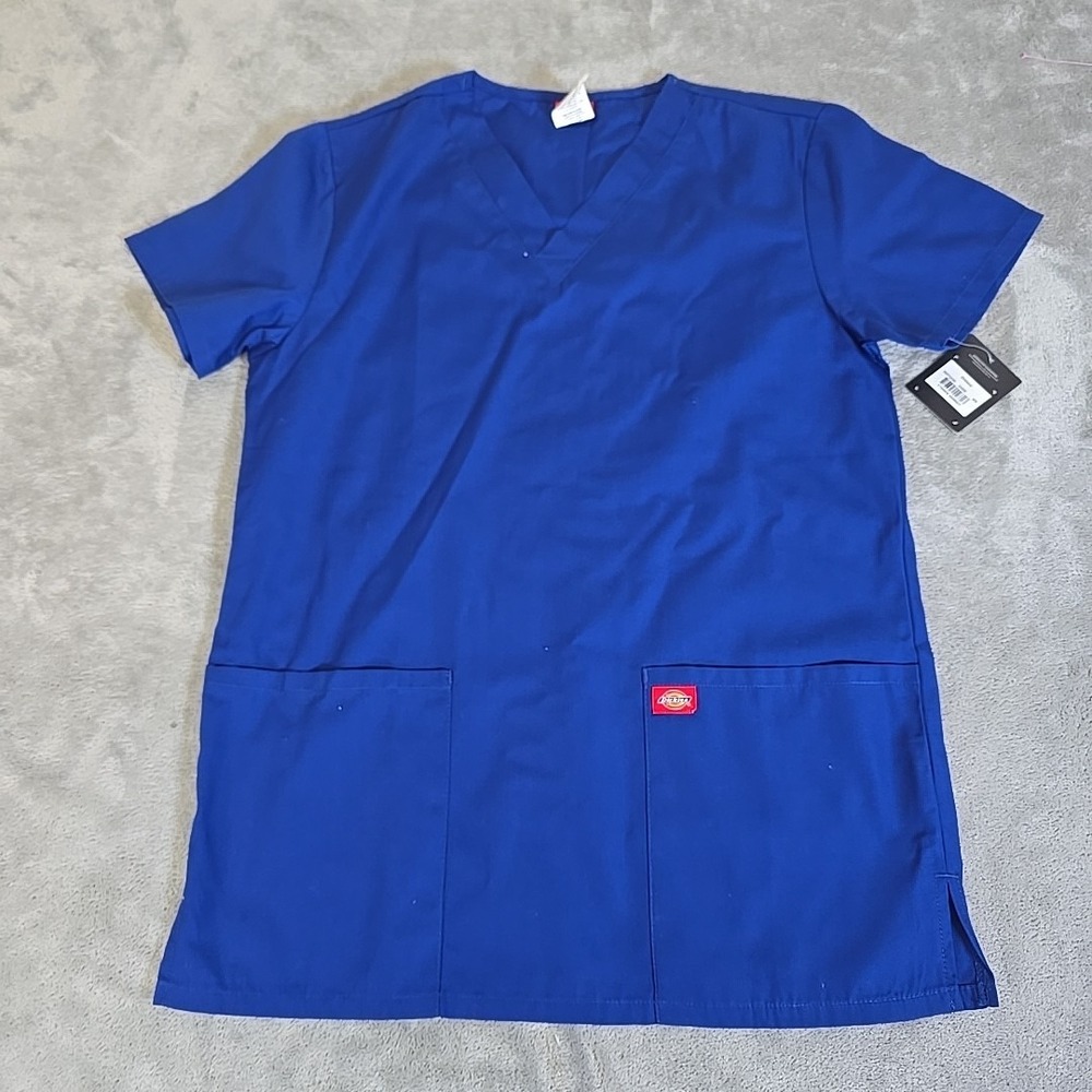 Dickies V-Neck EDS Scrub Top Womens XS Blue Front Pockets Uniform Nurse Career